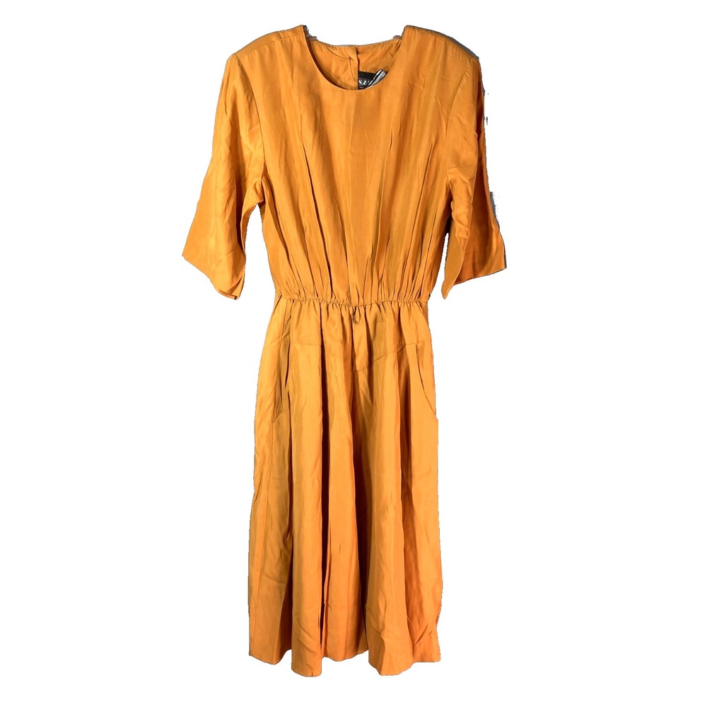 VTG SL FASHIONS Golden Orange CINCH WAIST SHIRT DRESS SHIFT Acetate/Rayon 16